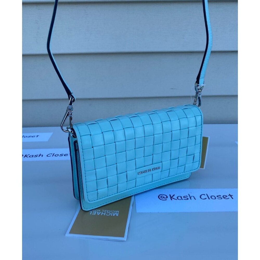 MICHAEL KORS Crossbody Phone jet set leather woven aqua - Picture 11 of 12